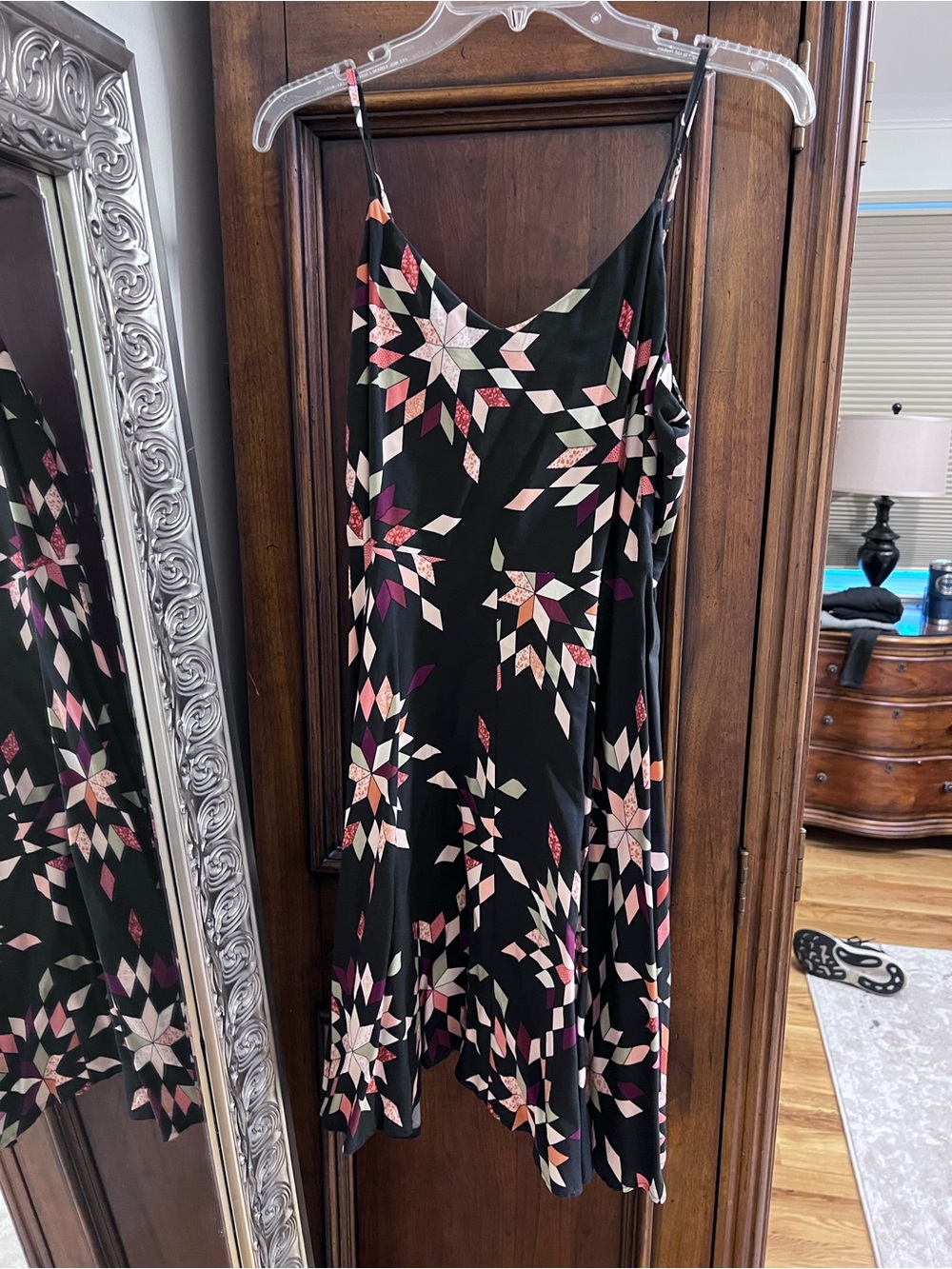 GAP Black Slip Dress with Pink and Cream Starburst Print